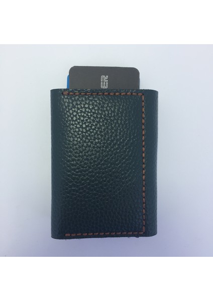 Unisex %100 Deri El Yapımı Otomatik Kartlık Yeşil