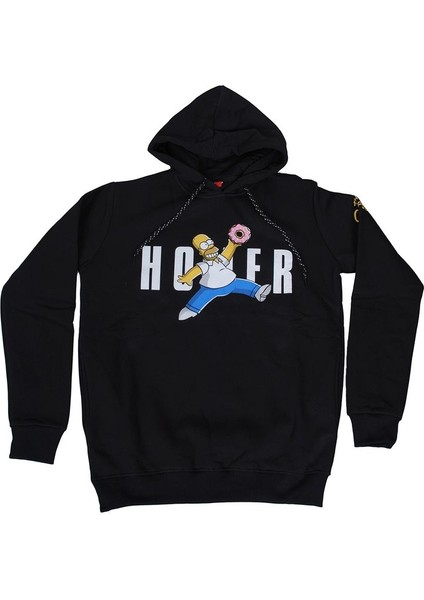 Homer With Donut Kapüşonlu Sweatshirt Hoodie Siyah