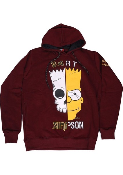 The Simpsons Bart (Skull) Kapüşonlu Sweatshirt Hoodie Bordo