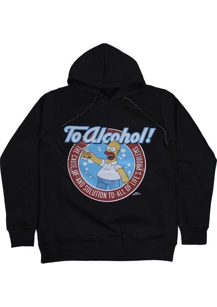 The Simpsons Homer To Alchohol Kapüşonlu Sweatshirt Hoodie Siyah