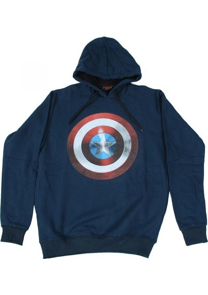 Captain America Logo Kapüşonlulu Sweatshirt Lacivert