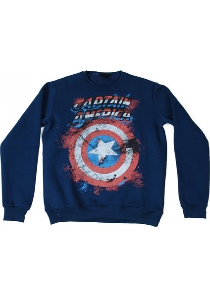 Captain America No:3 Sweatshirt Mavi