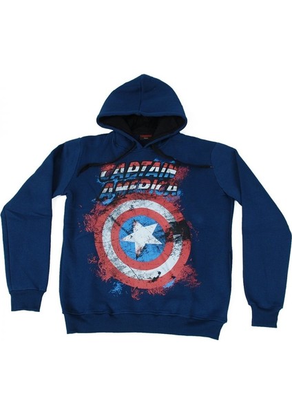 Captain America Shield Kapüşonlu Sweatshirt Mavi