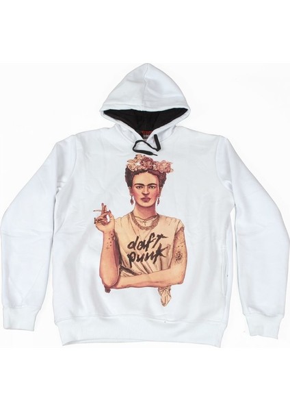 Daft Punk No:1 Kapüşonlu Sweatshirt Hoodie Beyaz