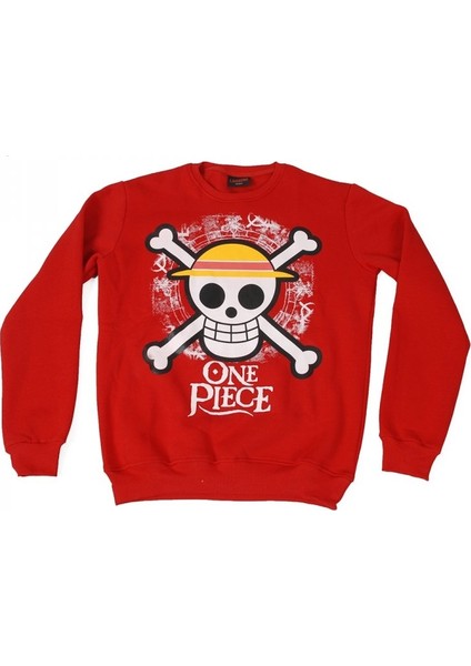 One Piece Flag Icon Sweatshirt Kırmızı