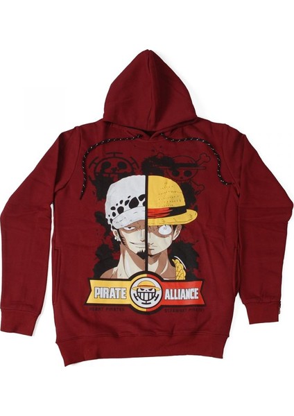 One Piece Pirate Vs Alliance Hoodie Kapüşonlu Sweatshirt Bordo