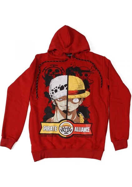 One Piece Pirate Vs Alliance Hoodie Kapüşonlu Sweatshirt Kırmızı