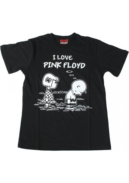 Peanuts I Love Pinkfloyd Tişört Siyah