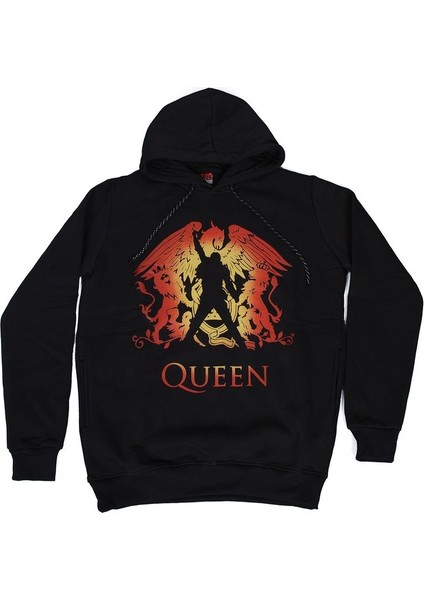 Queen Logo Kapüşonlu Sweatshirt Hoodie Siyah