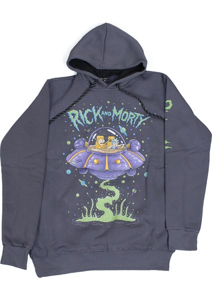 Rick And Morty Alienship Kapüşonlulu Sweatshirt