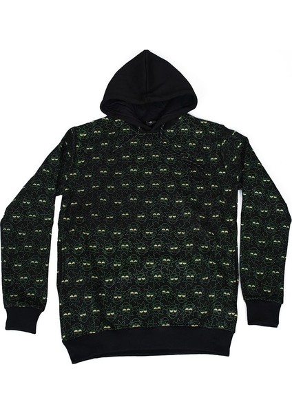 Rick And Morty All Over Kapüşonlu Sweatshirt Hoodie Siyah