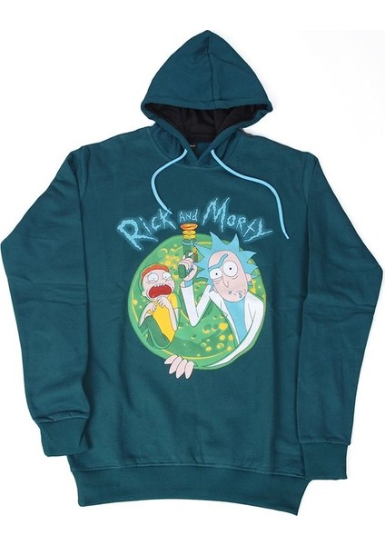 Rick And Morty Portal Kapüşonlu Sweatshirt Yeşil