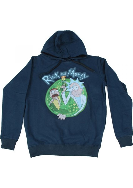 Rick And Morty Portal Kapüşonlulu Sweatshirt Lacivert