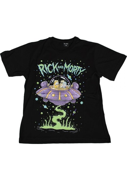 Rick And Morty Space Ship Tişört Siyah