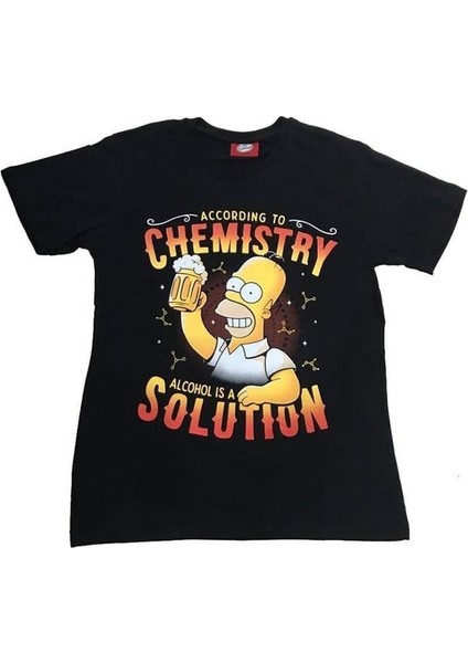 Simpons Homer Alcohol Is Solution Tişört Siyah