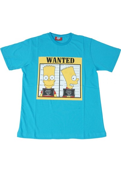 Simpsons Bart Wanted Tişört Mavi