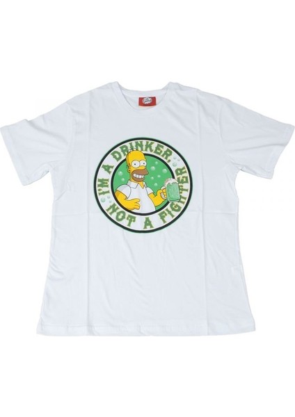 Simpsons Homer I'm A Drinker Tişört Beyaz