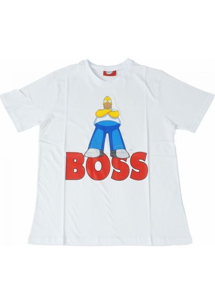 Simpsons Hommer The Boss Tişört Beyaz