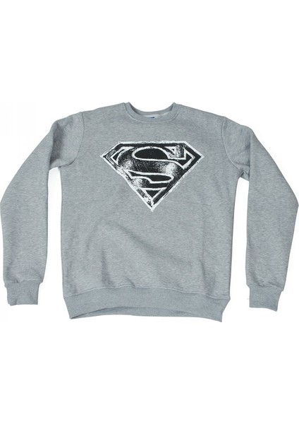 Superman Black And White Logo Sweatshirt Gri