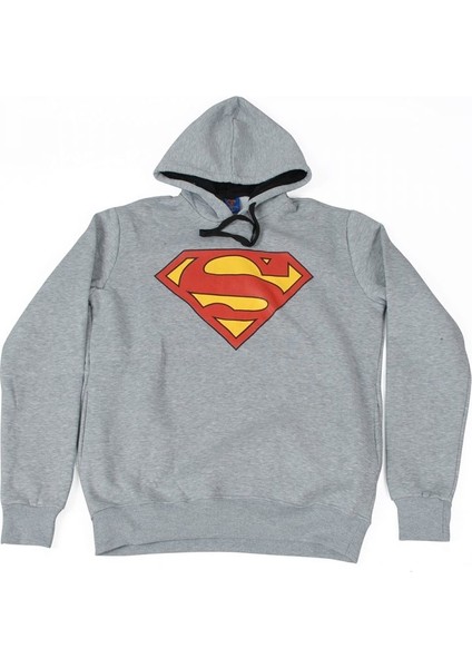 Superman Classic Logo Kapüşonlu Sweatshirt Hoodie Gri