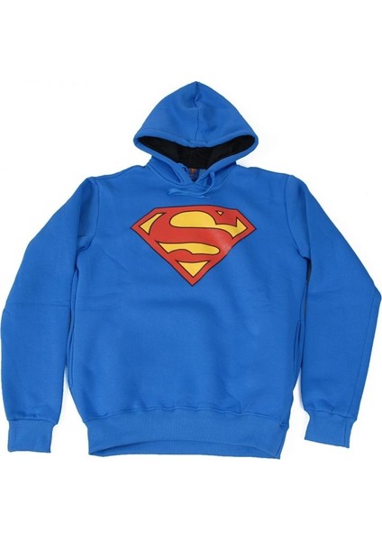 Superman Classic Logo No:2 Kapüşonlu Sweatshirt Hoodie Mavi