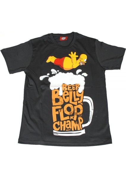 The Simpons Homer Beer Belly Flop Champ Tişört Siyah