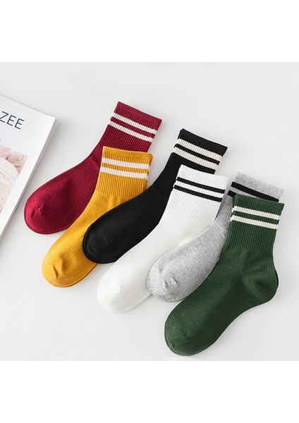 Bgk Unisex Kadın 6' Lı Karışık Renkli Çizgili Tenis Çorabı