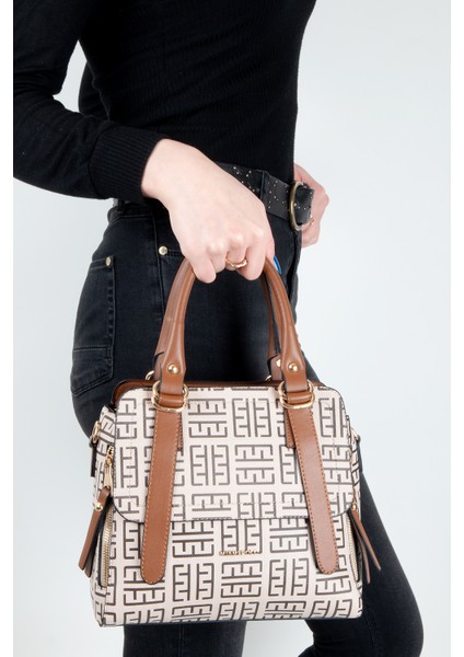 Miami Polo 1250 Kadın Omuz Çanta Kadın Çapraz Çanta Vizon-Taba-Baskılı modelleri