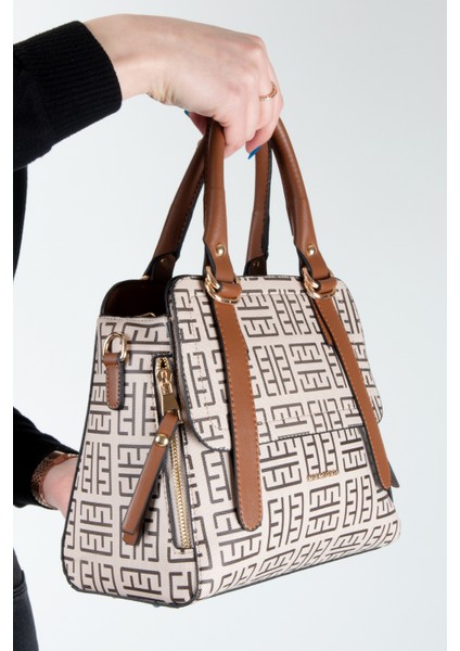 Miami Polo 1250 Kadın Omuz Çanta Kadın Çapraz Çanta Vizon-Taba-Baskılı fırsatları