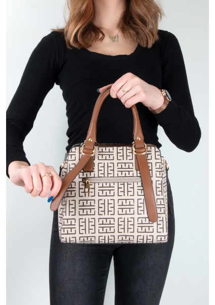 Miami Polo 1250 Kadın Omuz Çanta Kadın Çapraz Çanta Vizon-Taba-Baskılı indirimleri