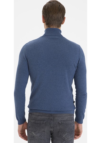 Erkek İndigo Mavi Melanj Slim Fit Triko Kazak 50233728-VR155 fırsatları
