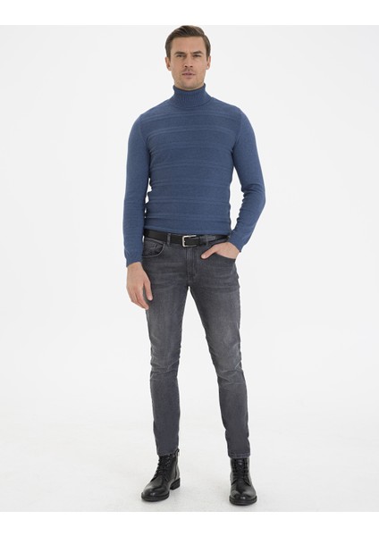 Erkek İndigo Mavi Melanj Slim Fit Triko Kazak 50233728-VR155 indirimleri