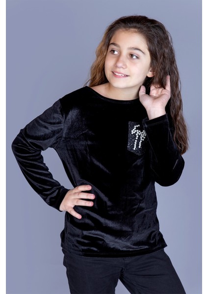 Kız Çocuk Göğsü İncili T-Shirt