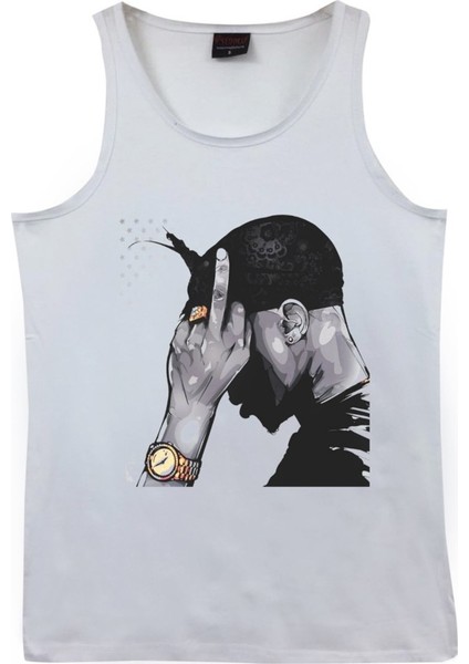fame Tupac Shakur Baskılı Sıfır Kol T-Shirt