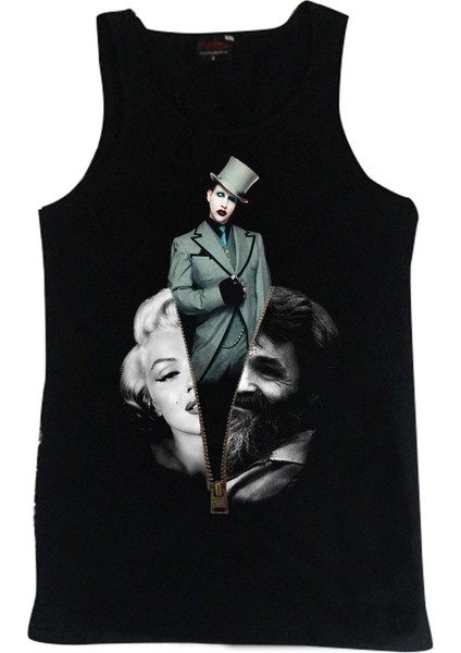 fame Charles - Marilyn Monroe - Manson Baskılı Sıfır Kol T-Shirt