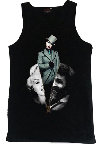 fame Charles - Marilyn Monroe - Manson Baskılı Sıfır Kol T-Shirt