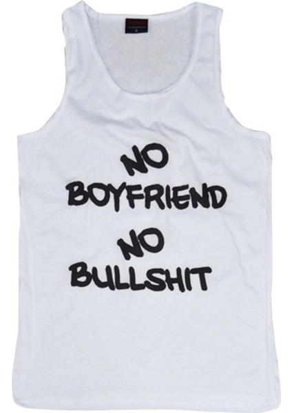 fame No Boyfriend No Bullshit Baskılı Sıfır Kol T-Shirt