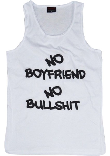 fame No Boyfriend No Bullshit Baskılı Sıfır Kol T-Shirt