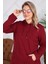 Kapşonlu Uzun Büyük Beden Bordo Sweatshirt 2