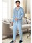 2767 Mavi Önden Düğmeli Büyük Beden Erkek Pijama Takımı 1
