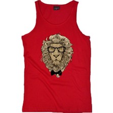 Gözlüklü Aslan Baskılı Sıfır Kol T-Shirt