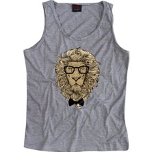 Gözlüklü Aslan Baskılı Sıfır Kol T-Shirt