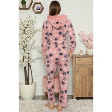 Pijama Evi Kartanesi Desenli Kadın Polar Peluş Tulum Pijama