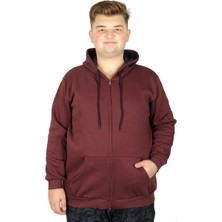 ModeXL Erkek Sweatshirt Kapşonlu Zippered Basic 20543 Mürdüm