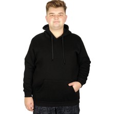ModeXL Erkek Sweatshirt Kapşonlu Kanguru Pocket Basic 20562 Siyah