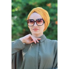 Amisos Bone Şal Dolama Bone Hazır Modelli Olmayan Hardal