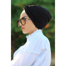 Amisos Bone Şal Çift Renkli Hazır Dolama Bone Siyah Leopar