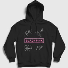 Presmono Unisex Siyah Signs Blackpink Kapüşonlu Sweatshirt