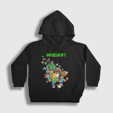 Presmono Unisex Çocuk Siyah All Minecraft Kapüşonlu Sweatshirt