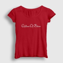 Presmono Kadın Kırmızı Logo Children of Bodom T-Shirt